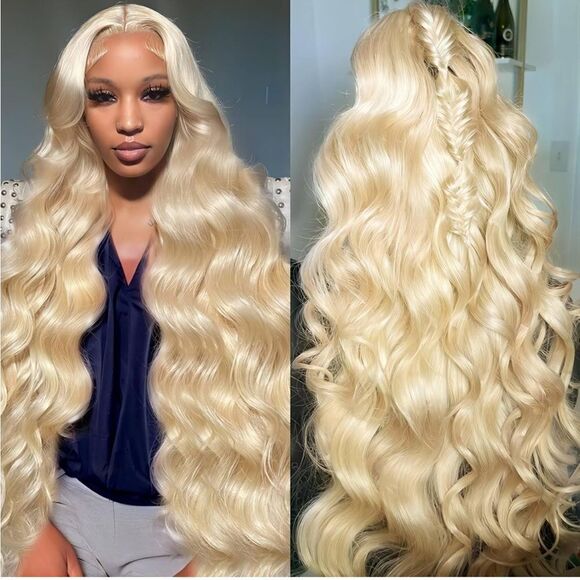 613 Blonde Lace Front Wig real Human Hair 28 Inch Body Wave Lace Frontal Wig new - Picture 1 of 6